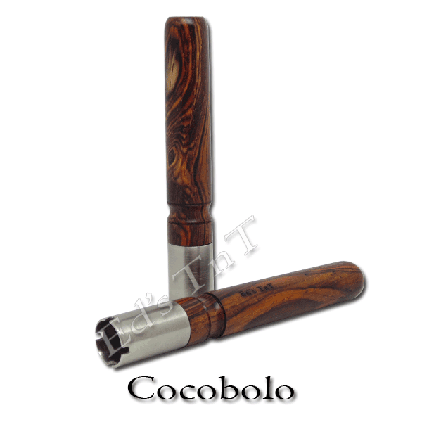 A wooden vapor stem, made of Nicaraguan Cocobolo, with a stainless steel tip and screen, intended for use with Arizer Solo vaporizers.
