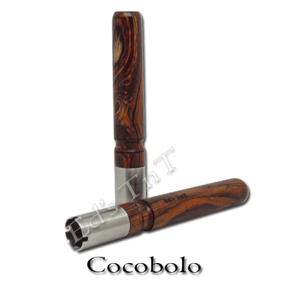 A wooden vapor stem, made of Nicaraguan Cocobolo, with a stainless steel tip and screen, intended for use with Arizer Solo vaporizers.